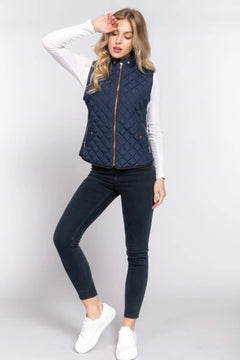 Suede Piping Quilted Padding Vest Bargain Buzz