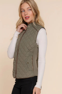 Suede Piping Quilted Padding Vest Bargain Buzz