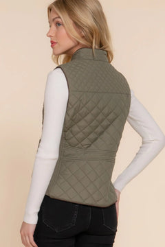 Suede Piping Quilted Padding Vest Bargain Buzz