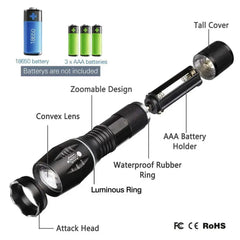 Super-Bright 90000LM LED Tactical Flashlight 5 Modes Zoomable Torch Searchlight Bargain Buzz