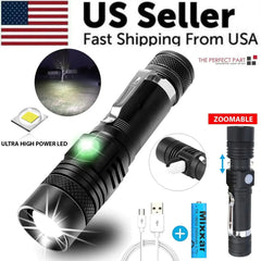 Super Bright 90000LM LED Tactical Flashlight Zoomable With Rechargeable Battery Bargain Buzz