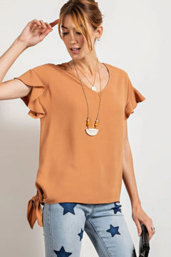 V Neckline Wing Sleeves Woven Top