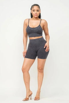 Washed Seamless Basic Tank Top And Shorts Set Bargain Buzz