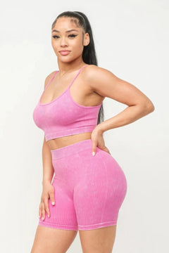 Washed Seamless Basic Tank Top And Shorts Set Bargain Buzz