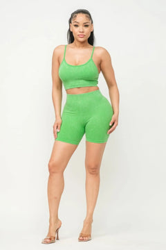 Washed Seamless Basic Tank Top And Shorts Set Bargain Buzz