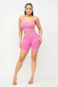 Washed Seamless Basic Tank Top And Shorts Set Bargain Buzz