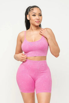 Washed Seamless Basic Tank Top And Shorts Set Bargain Buzz