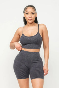 Washed Seamless Basic Tank Top And Shorts Set Bargain Buzz