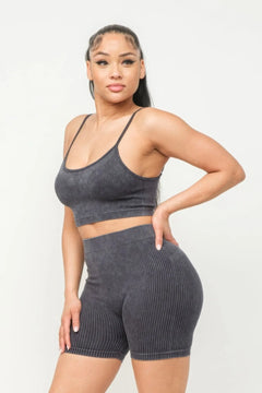 Washed Seamless Basic Tank Top And Shorts Set Bargain Buzz