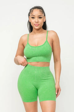 Washed Seamless Basic Tank Top And Shorts Set Bargain Buzz