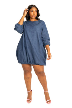 Washed denim bubbled dress | Plus