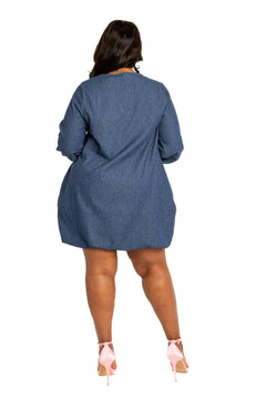 Washed denim bubbled dress | Plus