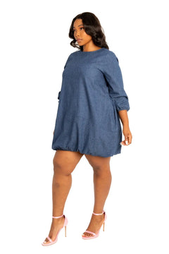 Washed denim bubbled dress | Plus