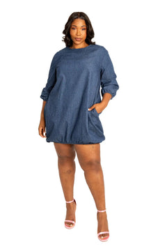 Washed denim bubbled dress | Plus