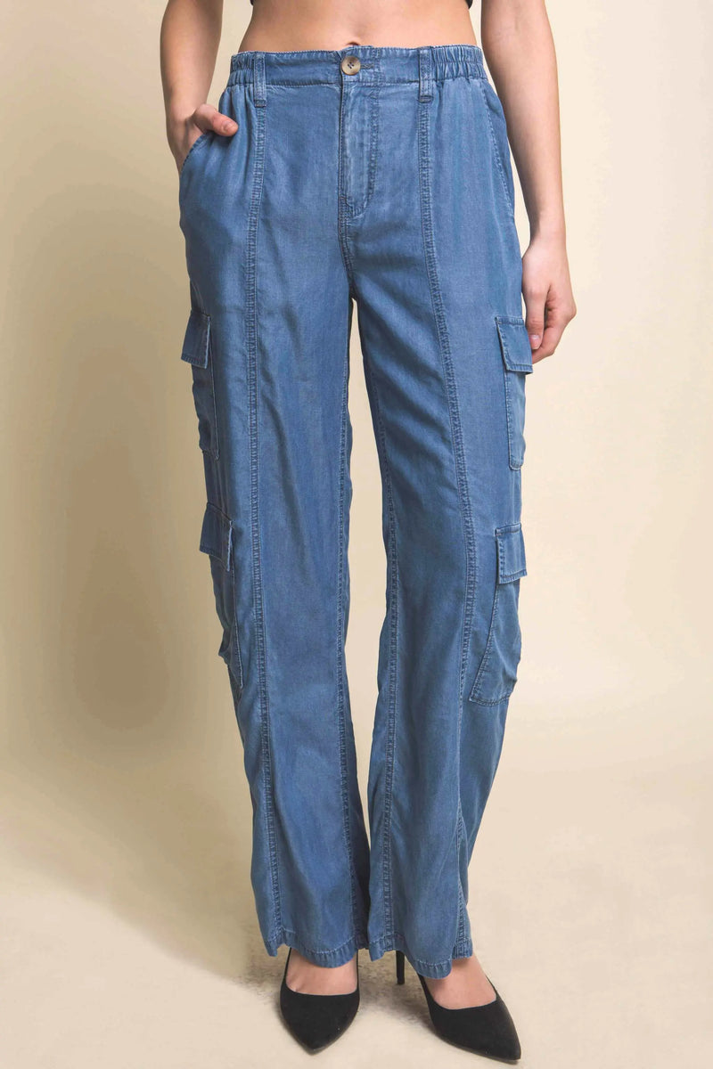 Women's Full-length Tencel Pants With Cargo Pockets