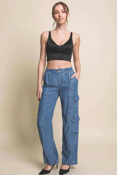 Women's Full-length Tencel Pants With Cargo Pockets