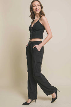 Women's Full-length Tencel Pants With Cargo Pockets