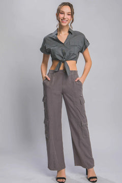 Women's Full-length Tencel Pants With Cargo Pockets