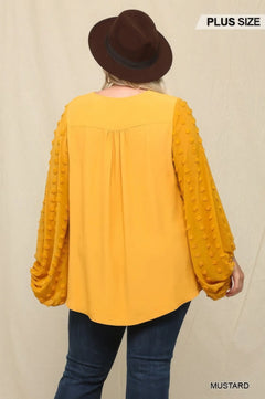 Woven Chiffon Top with Textured Fabric and Sheer Voluminous Sleeves