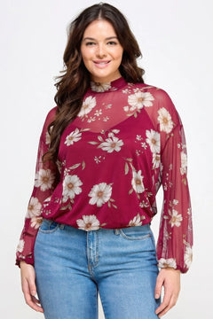 Mesh Floral Ls Top W/cami ccwholesaleclothing