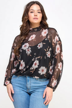 Mesh Floral Ls Top W/cami ccwholesaleclothing