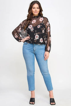 Mesh Floral Ls Top W/cami ccwholesaleclothing