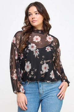 Mesh Floral Ls Top W/cami ccwholesaleclothing