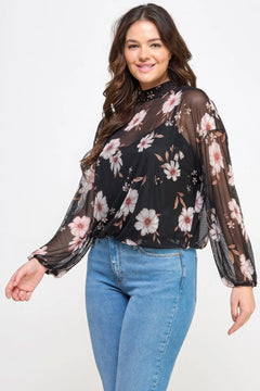 Mesh Floral Ls Top W/cami ccwholesaleclothing