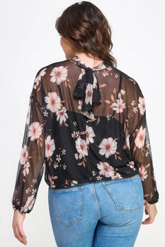 Mesh Floral Ls Top W/cami ccwholesaleclothing